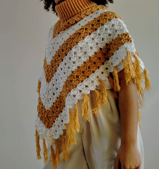 Handmade Wool Poncho - Patterned