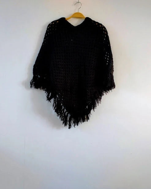 Handmade Wool Poncho - One Colour