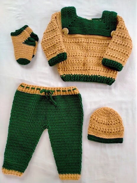 Handmade Baby Set - Forest Green+Tan