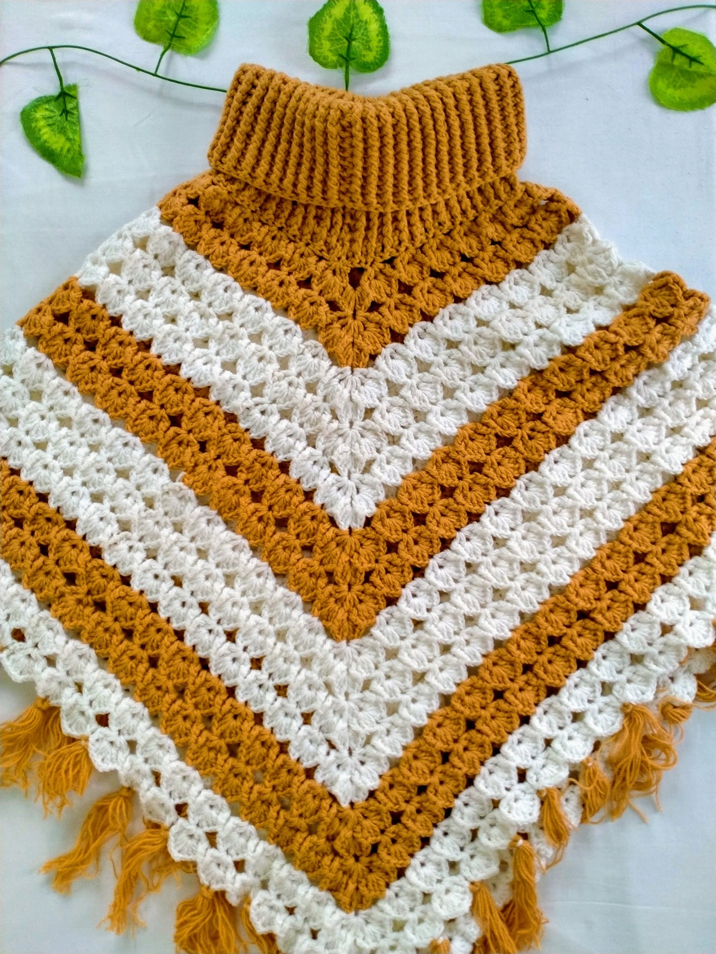 Handmade Wool Poncho - Patterned