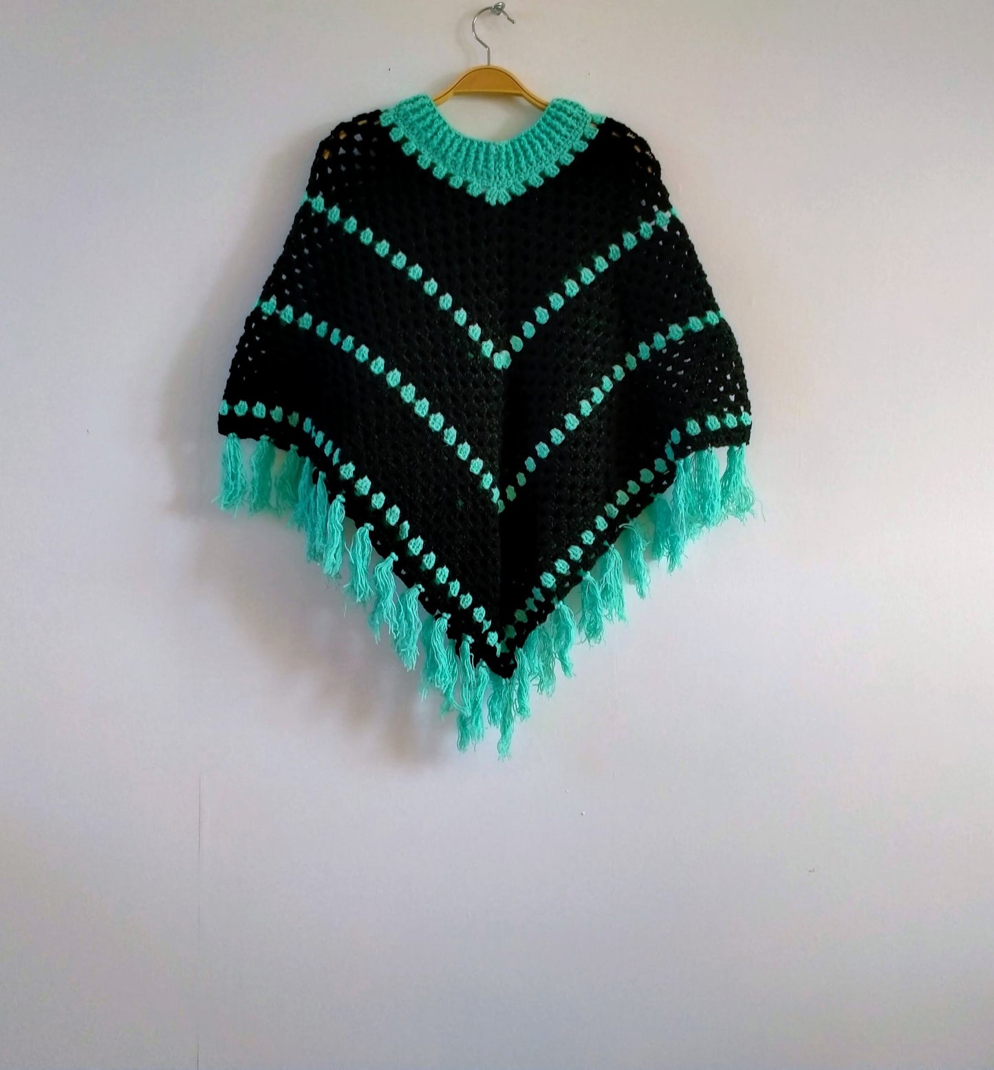 Handmade Wool Poncho - Patterned