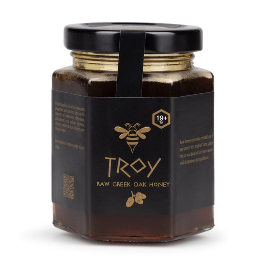 TROY RAW GREEK OAK HONEY TA 19+ , 100% Natural Raw Oak Honey 250g, is characterized as honey of very high nutritional value. Rich in antioxidants and minerals