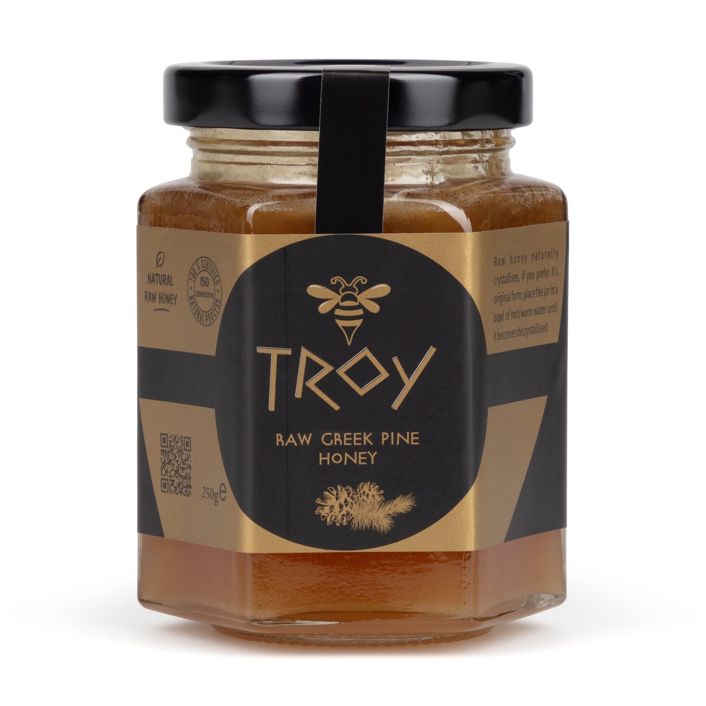 TROY RAW PINE HONEY] Pure Natural Raw Greek Pine Honey 250g, has anti- inflammatory properties, antioxidant, immunostimulant, cleansing and can assist in the cure of some  bacterial, dermatological, degenerative, inflammatory and autoimmune diseases.